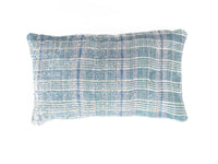 Sari pillowcase 30x50 with patchwork pattern in mustard yellow, blue and purple with circles and decorative details