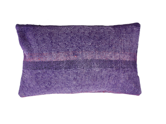 Unique Indian sari pillowcase 30x50 in vintage boho patchwork with colorful geometric patterns in dusty blue/gray, cream and reddish brown shades (sari pillows, sari pillowcase, upcycled pillow)