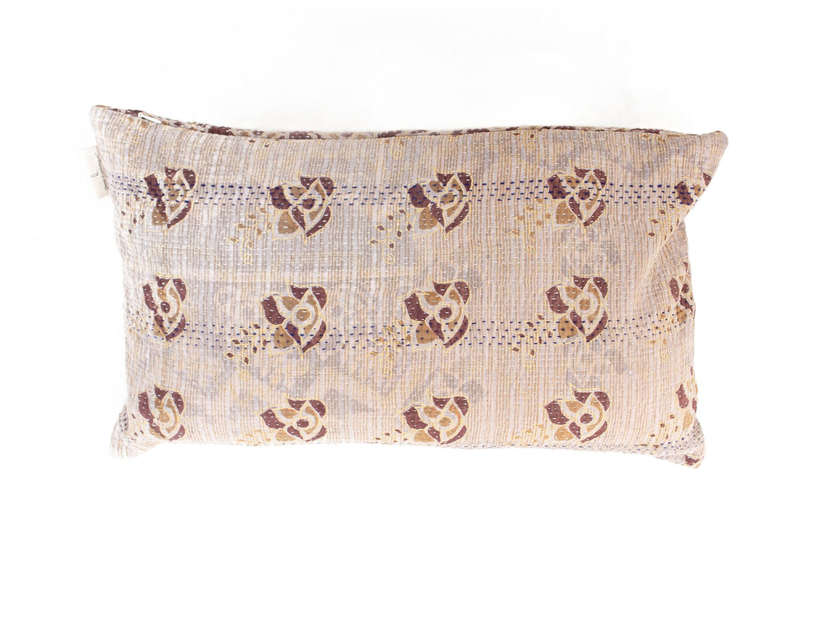 Unique sari pillowcase 30x50 cm with colorful ethnic patterns in green, beige and dark blue/black, boho and vintage oriental style with floral and stripe ornaments (sari pillows)