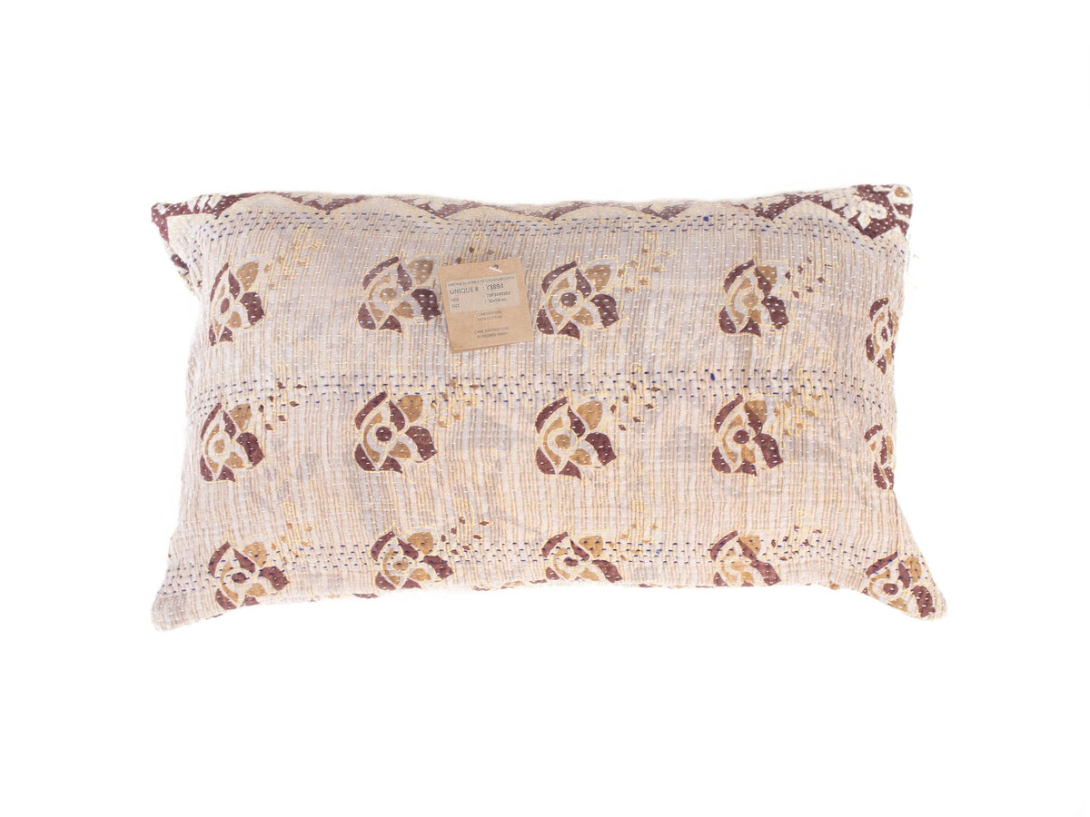Sari pillowcase 30x50 in beige with brown and golden decorative patterns, ethnic and bohemian sari pillows made of upcycled Indian fabric with oriental details