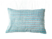 Sari pillowcase 60x40 with colorful stripes in blue, pink and dark tones, unique Indian vintage sari pillow in boho/bohemian style, ethnic upcycled pillow.