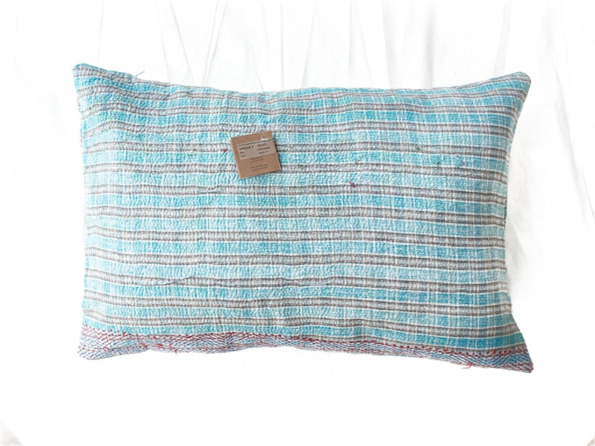 Sari pillowcase 60x40 with colorful bohemian stripes in turquoise, pink, blue and black, Indian/vintage Indian pillowcase in upcycled sari fabric with ethnic pattern