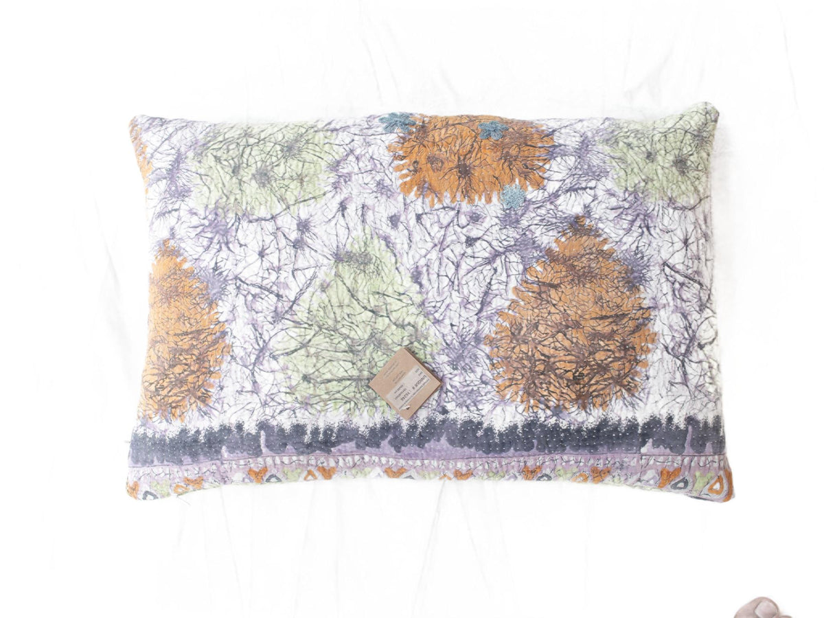 Sari pillowcase 60x40 cm with white base and colorful oriental patterns in red, green, blue and purple - unique sari pillow in boho/bohemian style