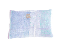 Sari pillowcase 60x40 in warm mustard yellow color with vintage diamond patterns in purple/brown and turquoise - unique Indian boho pillow with colorful ethnic details (sari pillows)