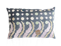 Sari pillowcase 60x40 in colorful vintage boho style with flowers and leaves in green, pink, purple and cream pattern.