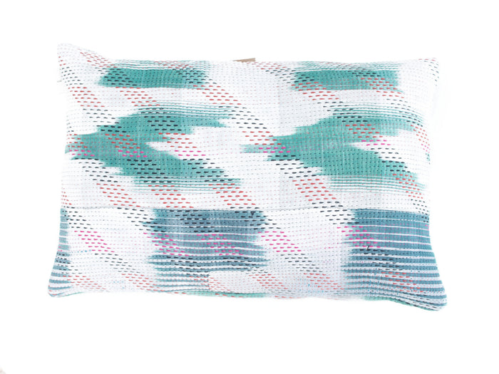 Sari pillowcase 60x40 cm in patchwork with colorful green and turquoise tones, vintage boho/bohemian oriental pattern and unique sari pillow in upcycled fabric