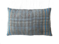 Sari pillowcase 60x40 in white/cream with black geometric pattern, stripes and small floral details - Indian boho vintage sari pillow upcycled unique pillows for sofa and bed