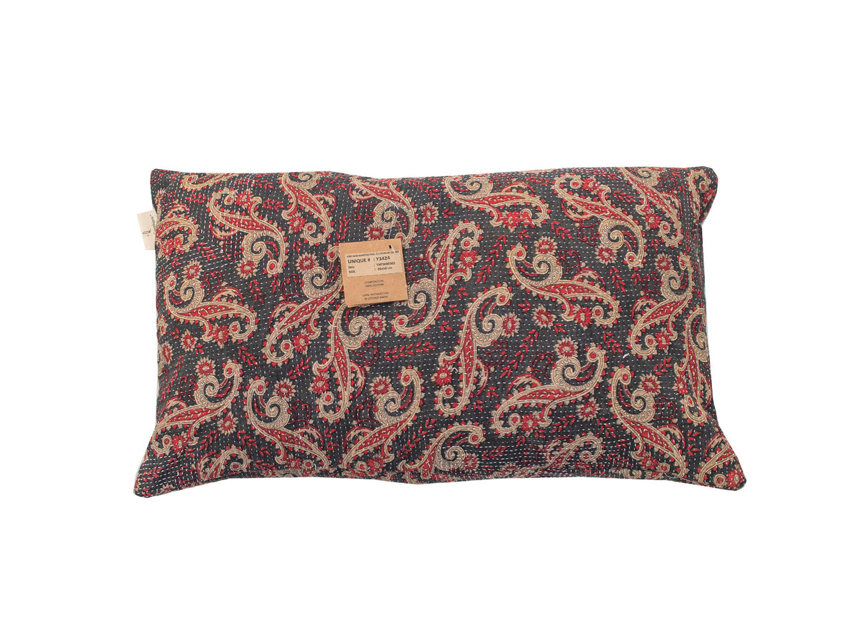 Sari pillowcase 30x50 cm with oriental vintage pattern in black, red and beige - colorful sari pillows/boho Indian pillowcase in upcycled style