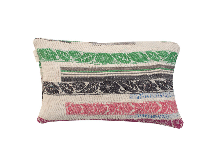 Sari pillowcase 30x50 in mustard yellow with colorful bohemian/Indian patterns and narrow border in burgundy, blue and turquoise - unique sari pillow in upcycled vintage style