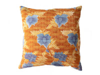Sari pillowcase 50x50 in warm orange with blue floral pattern and embroidered details