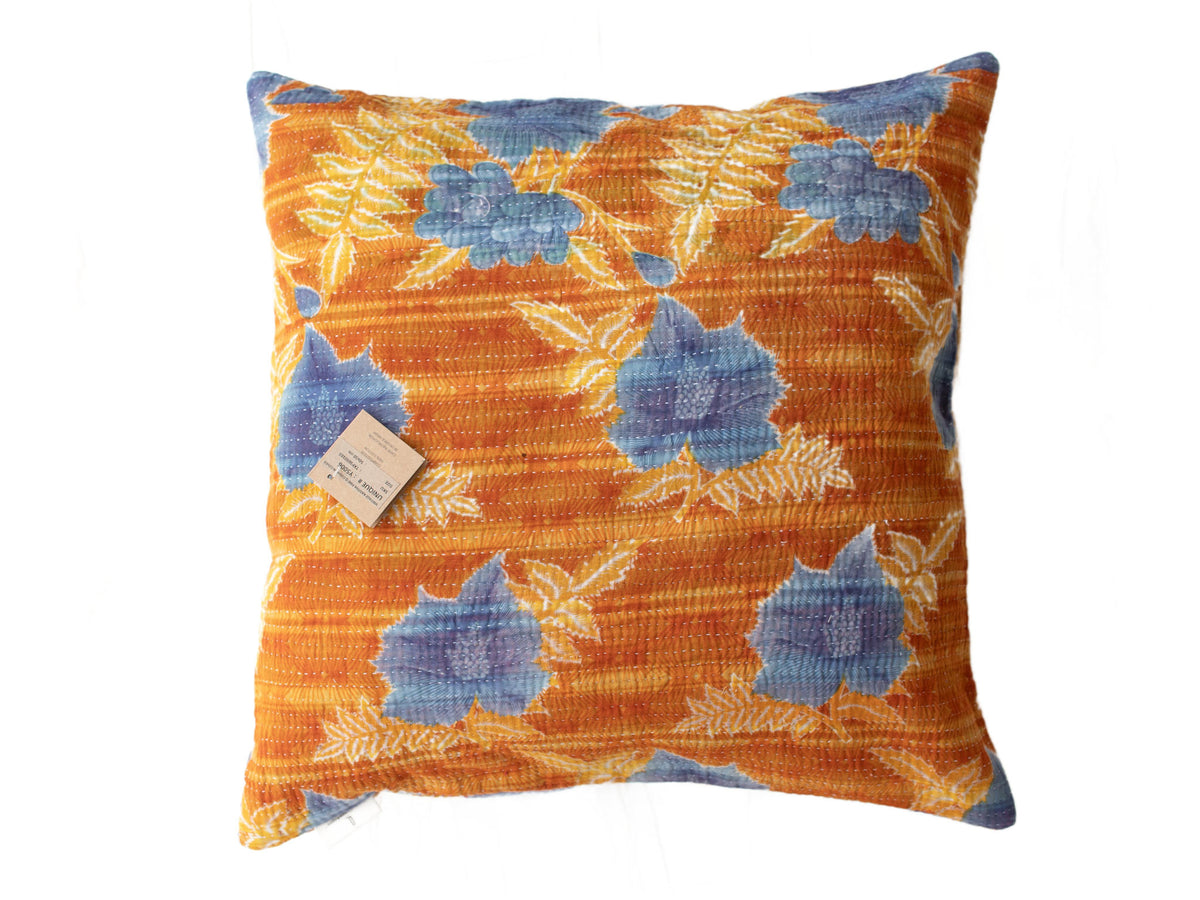 Sari pillowcase 50x50 with colorful Indian sari pillows in orange and blue shades, floral and paisley pattern in boho/vintage style (unique pillow, oriental pillow cover)