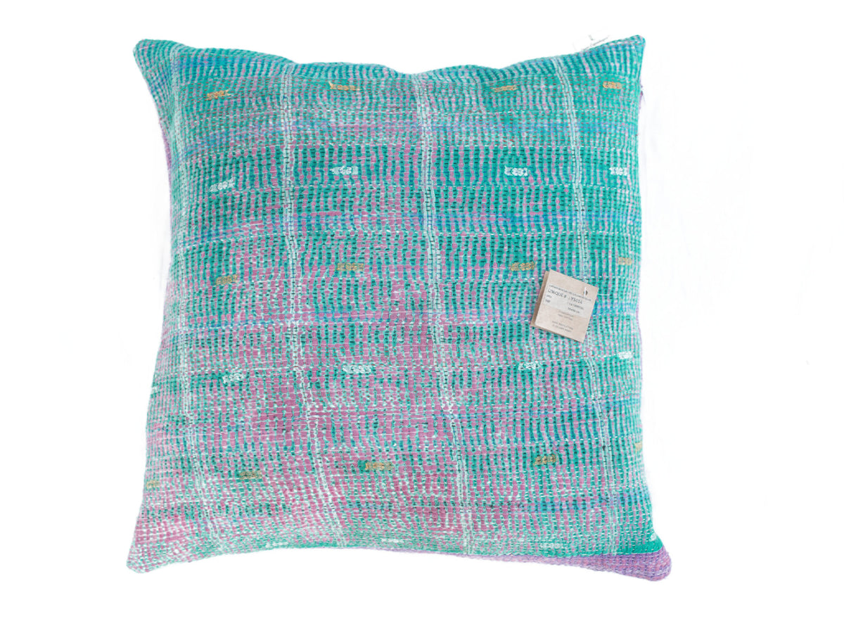 Sari pillowcase 50x50 in turquoise and pink with vintage boho pattern - unique sari pillow in Indian/oriental style, colorful ethnic sari pillows