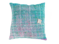 Sari pillowcase 50x50 in turquoise and pink with vintage boho pattern - unique sari pillow in Indian/oriental style, colorful ethnic sari pillows
