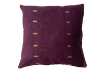 Sari pillowcase 50x50 in dark purple with small dots and Indian boho vintage patterns in gold-colored squares - unique sari pillow/ethnic upcycled pillowcase