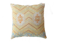 Sari pillowcase 50x50 in vintage boho style with colorful Indian patterns in beige, orange, purple and blue ornaments, unique sari pillow with sari pillow colors and embroidered-inspired design
