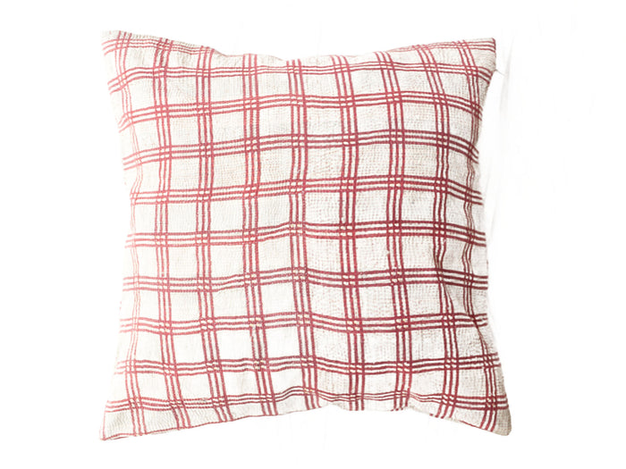 Sari pillowcase 50x50 with white base and red checkered patterns in vintage/Indian style - sari pillow, bohemian and unique Indian pillowcase