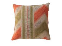 Sari pillowcase 50x50 with colorful patchwork squares in orange, cream and olive green as well as blue patterns and boho/vintage oriental style
