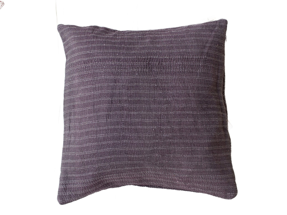 50x50 cm sari pillowcase in dark purple/purple with fine white stripes and checkered weave pattern - unique Indian vintage boho/sari pillow look