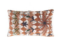 Suzani pillowcase 30x50 cm with unique oriental boho vintage embroidery in terracotta brown white green and dark blue pattern as a sari pillow.