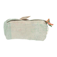 Fine Q Pouch Large, 17 × 12 cm, in mint green and cream with a zip and coloured fabric panels.