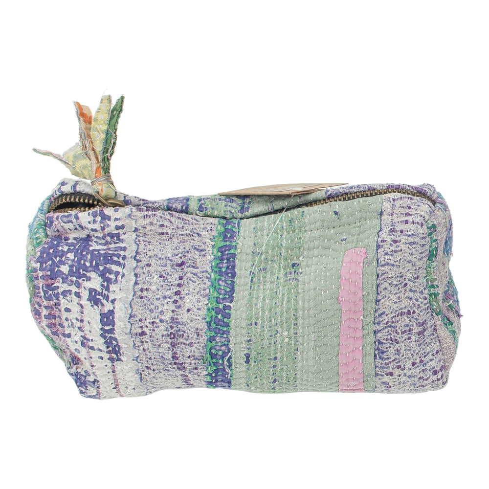 Fine Q Pouch Large, 17 × 12 cm, in purple, mint green and cream with a zip and stripes.