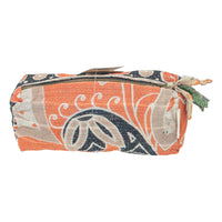 Fine Q Pouch Large, 17 × 12 cm, in orange, black and beige with a zip and an ornamental pattern.